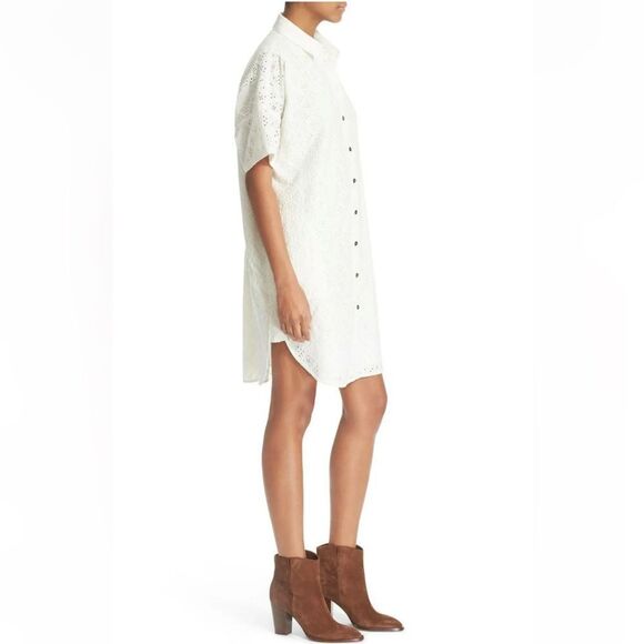 Current Elliot Oversized Smock White Eyelet Lace Button Up Mini Shirt Dress M - Picture 1 of 16